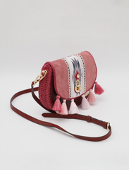 Crimson Sunset: Artisanal Western Tassel Handbag Infused with Pink Aztec Patterns