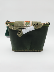 Sage Serenity: Handmade Western Tassel Handbag with Green Aztec Motifs