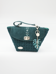 Emerald Green Suede Leather Handbag with Macrame Cord & Velvet Lining – Premium Quality, Light Gold Accents